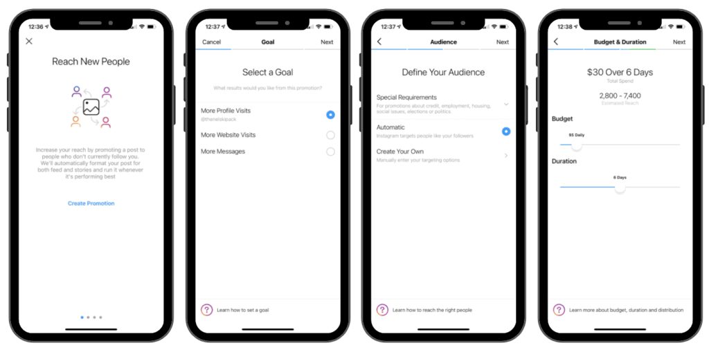 Walk through of the steps you take to set up an Instagram promotion